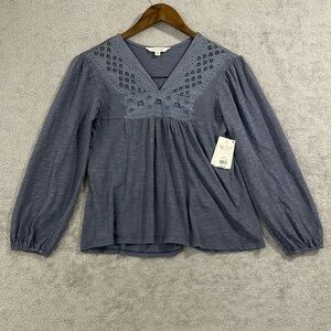 NEW Lucky Brand Womens XS Embroidered Cutout Cotton Nightshadow Blue
